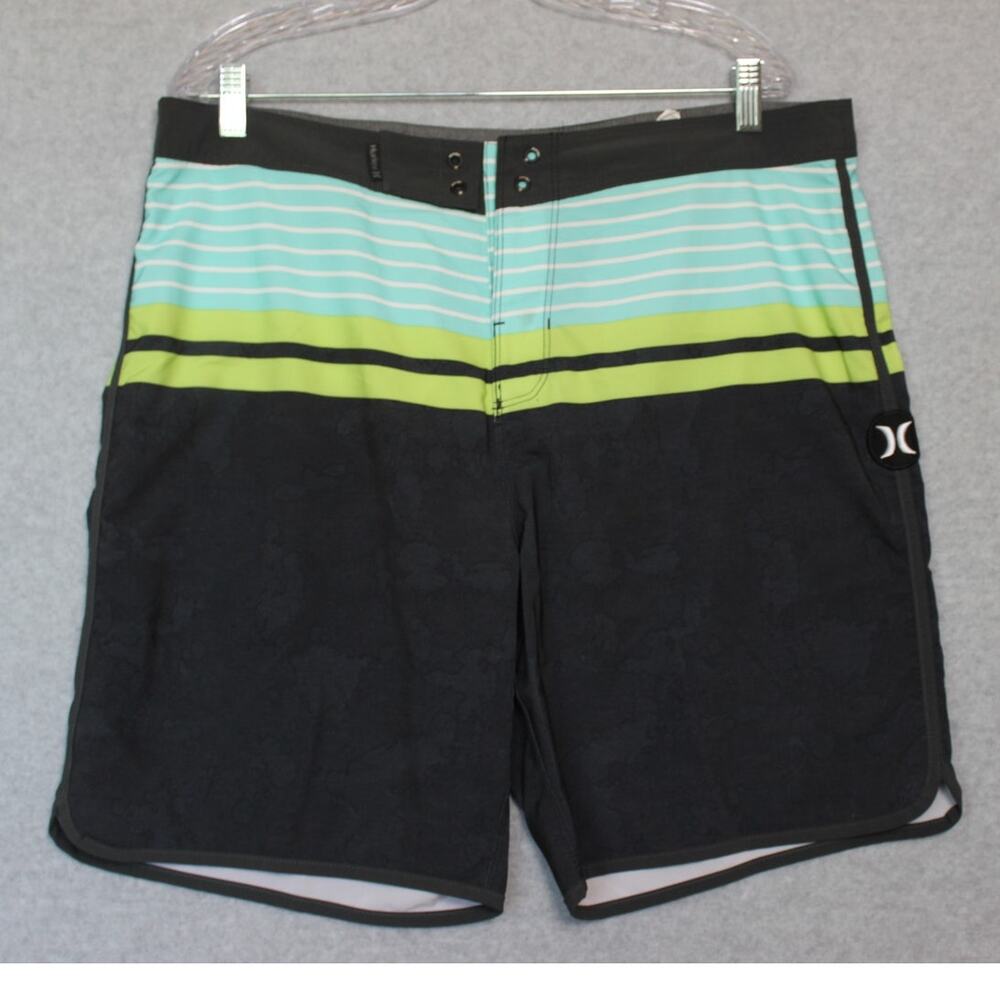 Hurley Phantom Board Shorts No‎ Inner Lining Blue Green Striped Men's Size 36
